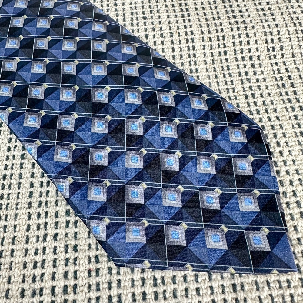 Marco Biella Mens Necktie OS Blue Geometric Pattern Silk Tie Career Wear Office